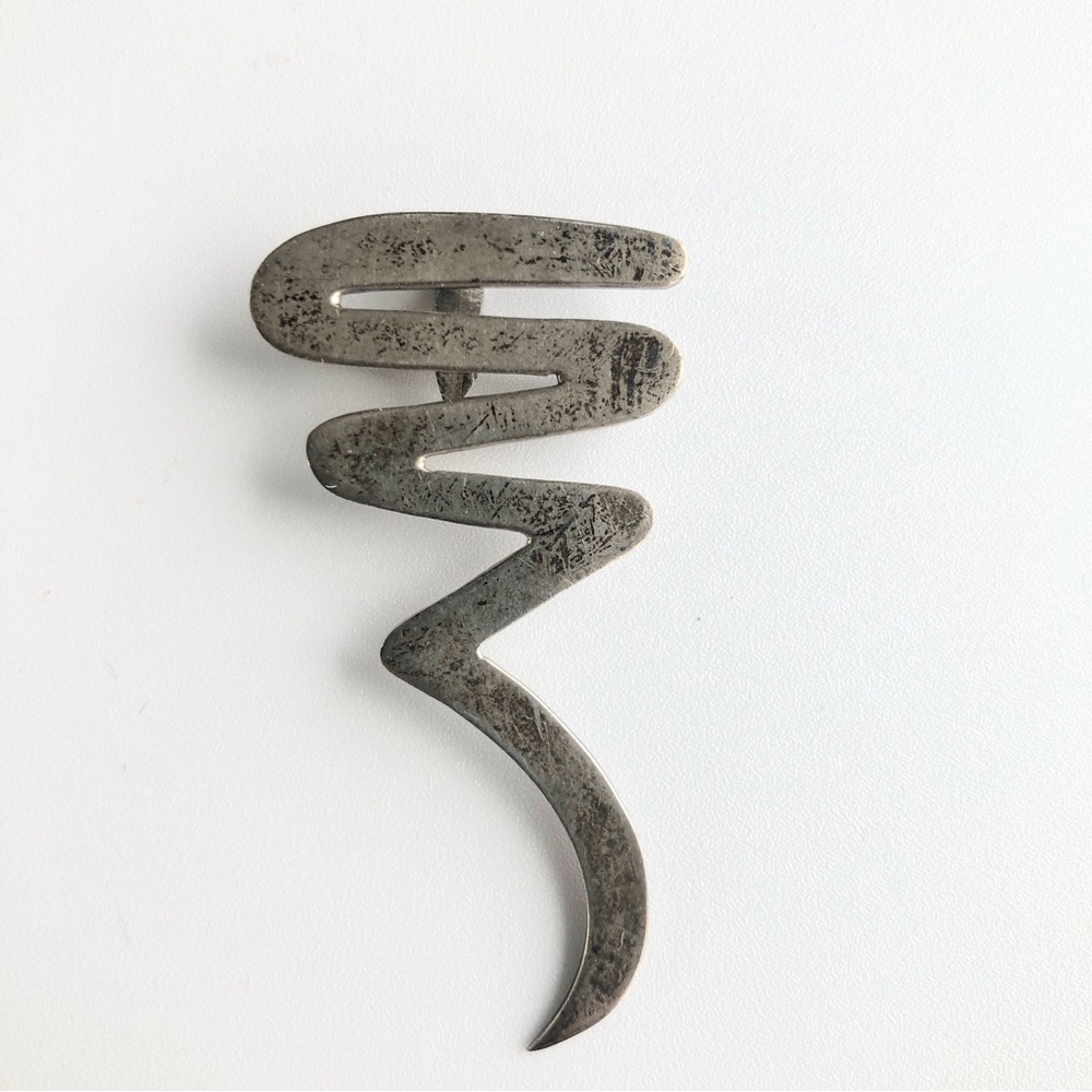 Vintage 925 Sterling Silver Taxco Mexico Swirl Squiggle Pin Pendant Brooch
